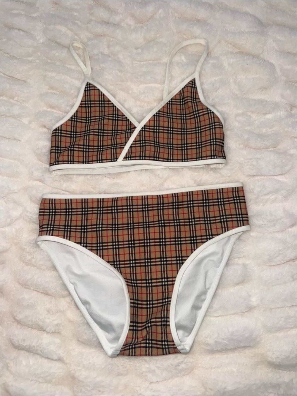 Burberry Tan Plaid Bandeau 2 piece set Bikini Authentic size 12. kids girls